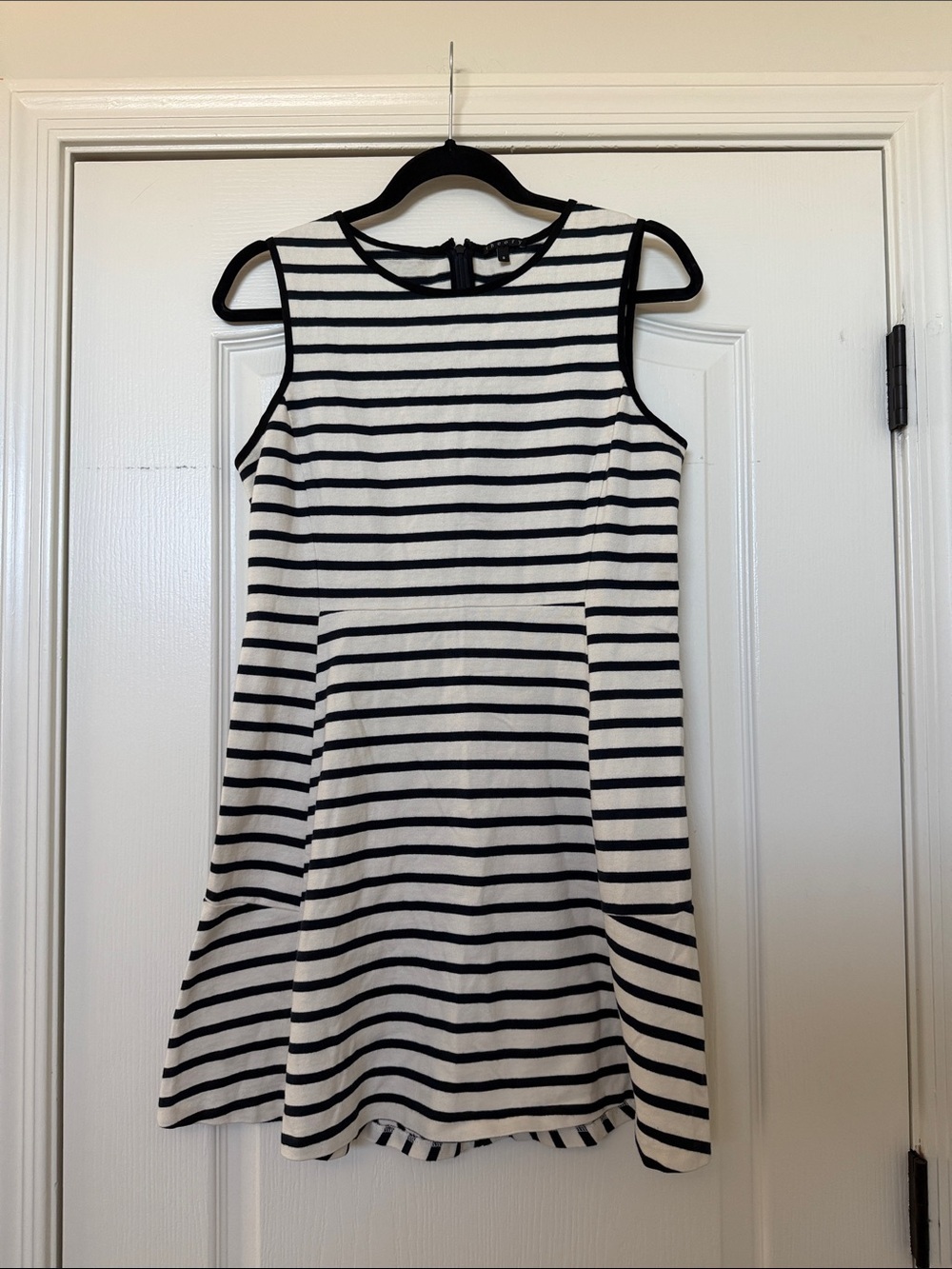 Theory 100% Cotton Black and White Striped Sleeveless Mini Dress